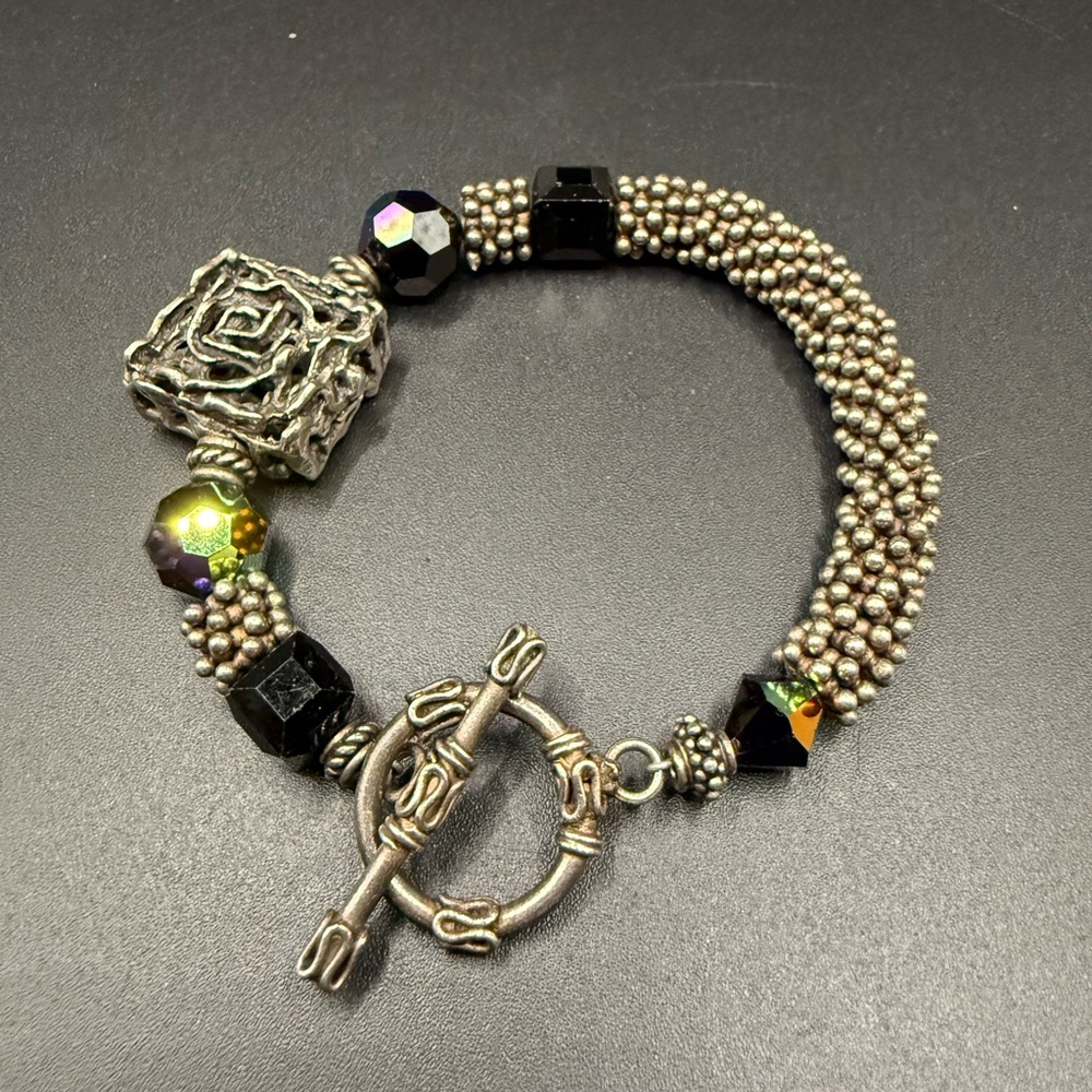 Avant Garde Toggle Closure Silver Tone and Black Bracelet